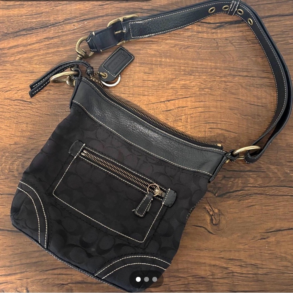 Coach Black Shoulder Bag with Gold Accents